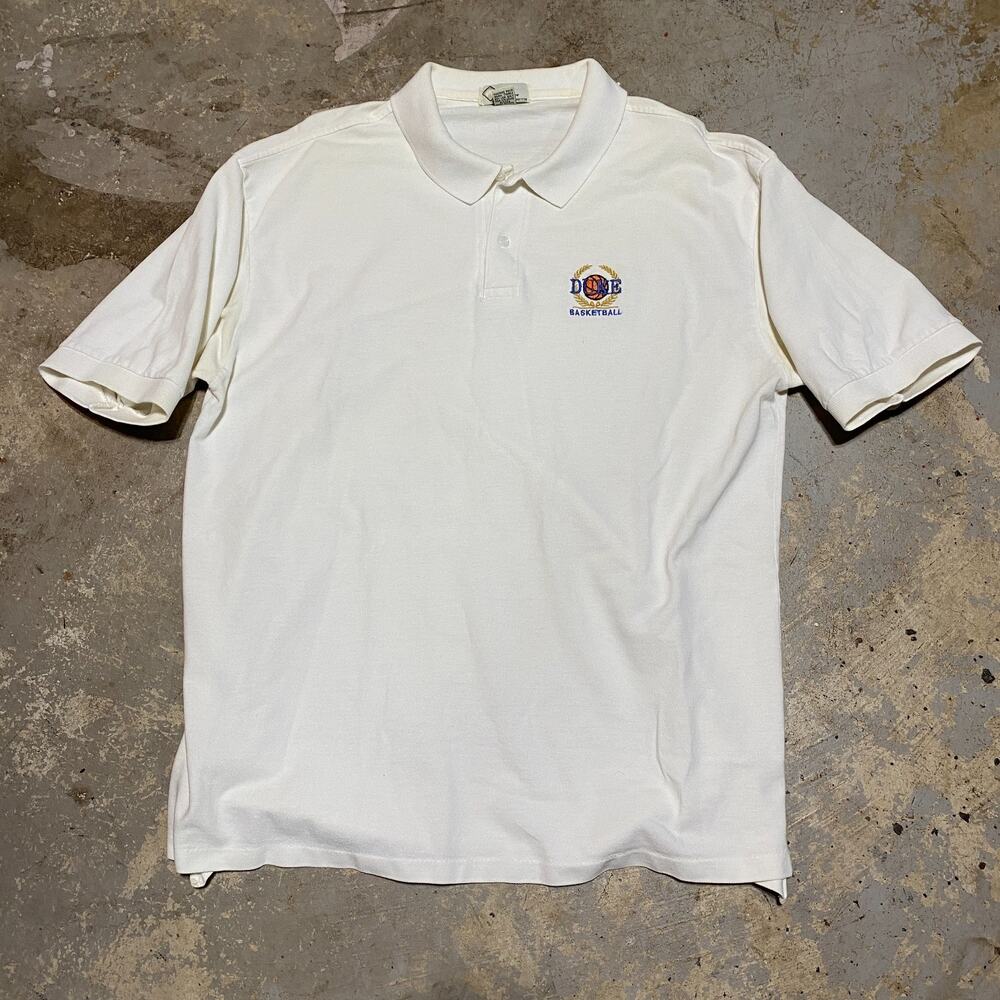Vintage Mens Duke Basketball Embroidered Polo Shirt XL White Cotton Exchange USA
